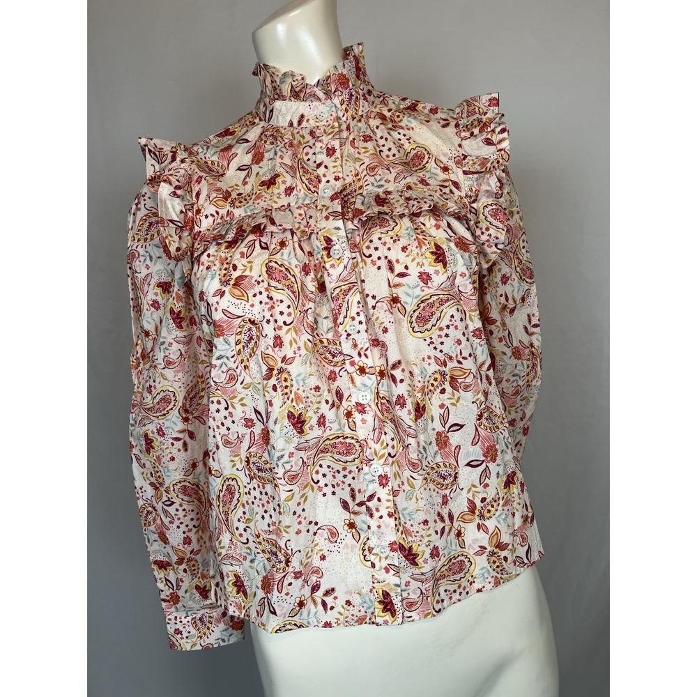 Pinch Floral Paisley Print Ruffle Button Down Blouse SZ XS NWT